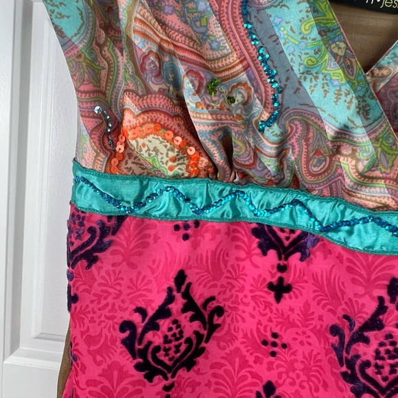 Jenni n Jess Babydoll Sleeveless Paisley Damask Mixed Fabric Print Boho Blouse - Picture 5 of 7